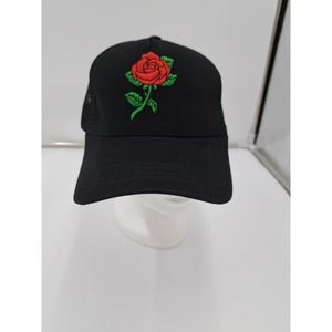 Black ball Trucker Hat with Embroidered Red Rose Mother's Day Daughters  OS